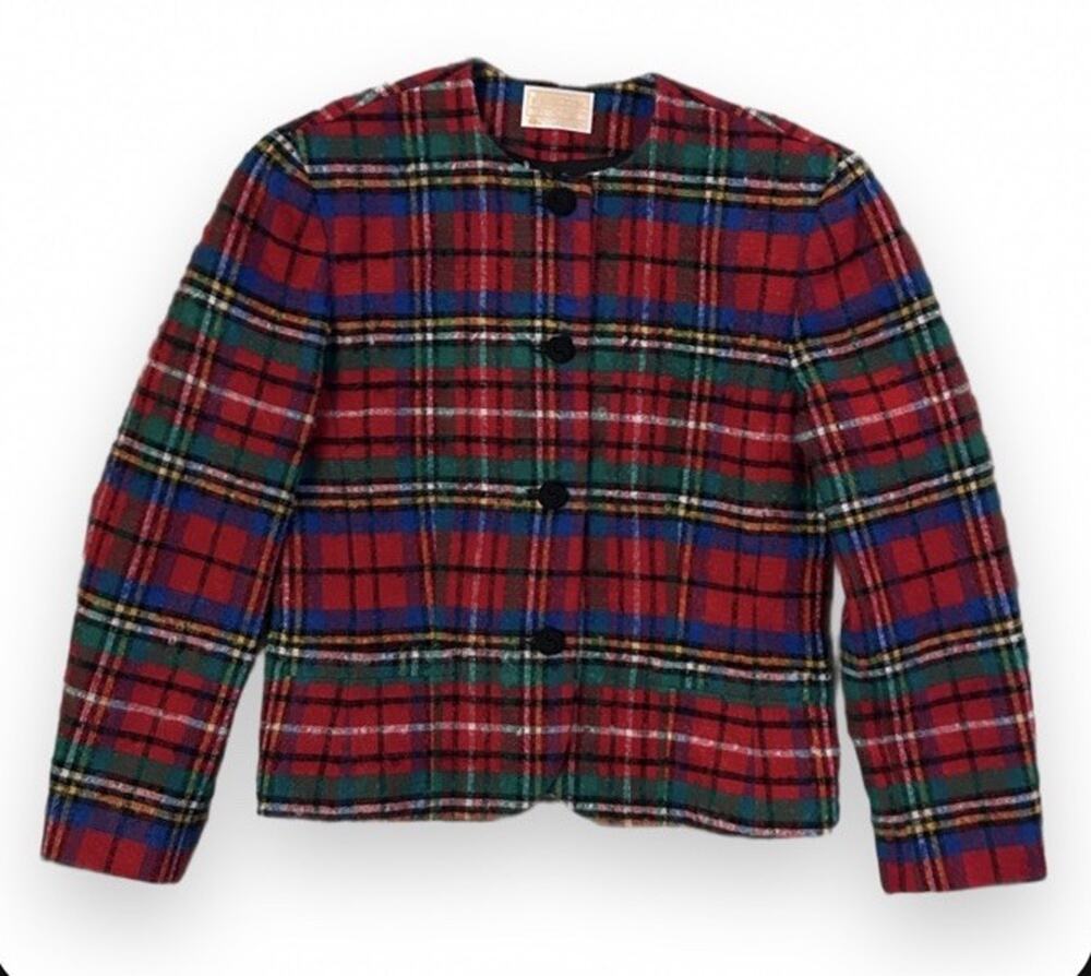 Vintage 1970s Pendleton 100% Virgin Wool Tartan Blazer Jacket Red Women’s Size 8